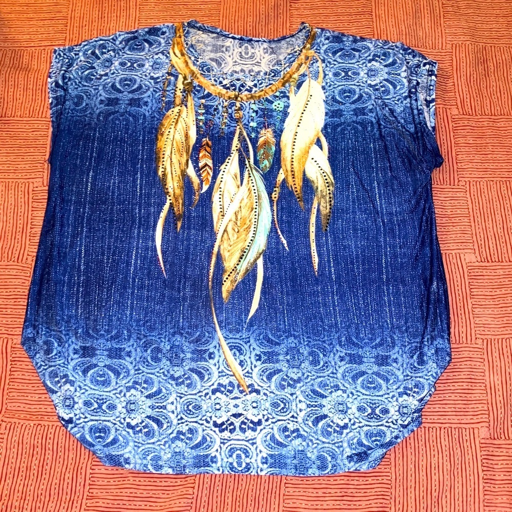 Plus size - Veluptuous - Dreamcatcher bedazzled feather top women’s top